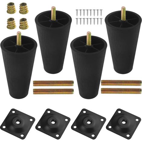 Lot de 4 Pieds de Meuble Remplacement des Pieds de canapé 12,7 cm Pieds Coniques en Plastique avec plaques de Montage Vis Filet M8 Noir Pieds Modernes pour Armoire Bureau Table Chaise (1/5)