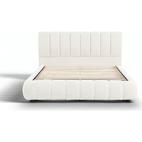 Lit double en tissu bouclette beige 160x200 cm RILEY