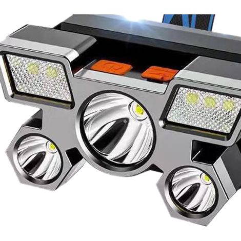 Lampe frontale ABS rechargeable USB, éclairage puissant longue portée pour le camping, le vélo de nuit et la pêche nocturne, gris, 5 sources lumineuses (1/5)