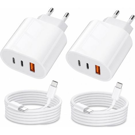 40W Chargeur USB C 3-Port Prise Chargeur Rapide USB-C 2m Câble (1/5)