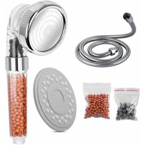 Pommeau de Douche, Pommeau Douche Anti Calcaire avec Tuyau, Pommeau de Douche Pression & Économiseur d'eau Douchette Massages 3 Modes & 3 Genre de Billes Filtrage Convient à Salle de Bains (1/4)