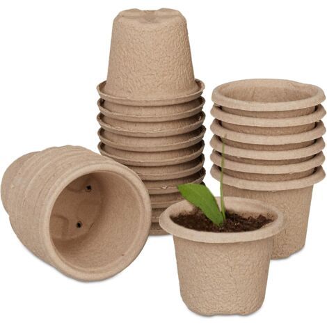 Godets semis biodégradables, Lot de 24, Cellulose, H x D 8 x 11 cm, Pots de Jardinage Ronds, Grand, Nature (1/5)