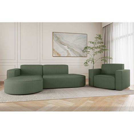 Sofa Set 2-teilig Sessel und Ecksofa PALMA XS Stoff Scala Forest Ottomane Links (1/3)