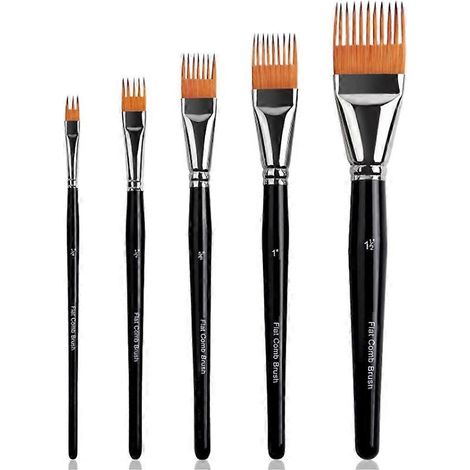 Ensemble de pinceaux Grainer - 5 pinceaux plats à peigne pour la peinture texturée, idéal pour les artistes utilisant l'acrylique, l'aquarelle et la peinture à l'huile. (1/5)