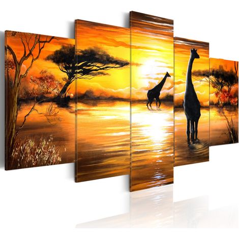 Tableau Imprimé "Girafes au Trou D'eau" 100 x 200 cm (1/2)