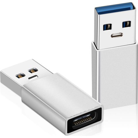 Adaptateur USB-C femelle vers USB-C mâle (lot de 2) [5 Gbit/s], adaptateur USB-A vers USB-C 3.0 pour iPhone 11/12 Pro/XR/SE, iPad 8/Air/4, transfert de données haute vitesse et charge rapide, compatib (1/5)