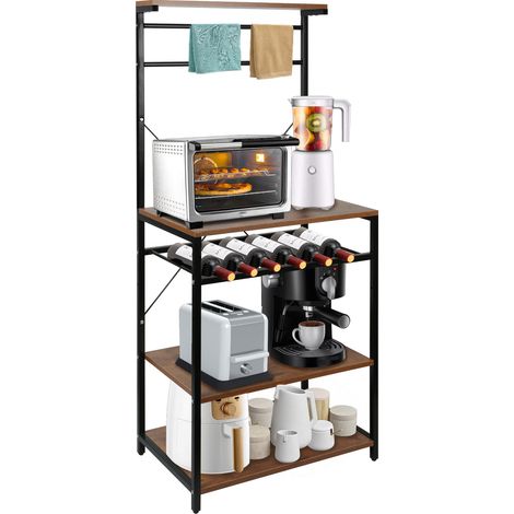 Haloyo® Scaffale da cucina a 4 ripiani con 8 ganci, design industriale, scaffale autoportante per piani di lavoro, realizzato in tubi metallici, 59x40x143 cm, marrone (1/5)