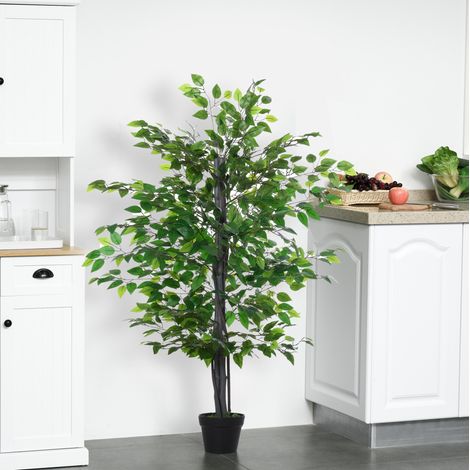 Árbol artificial banyan 143x21x21 cm, aspecto realista, maceta incluida, cemento, verde (1/5)