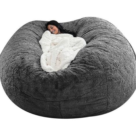 Pouf Lazy Sofa en fausse fourrure - 135 cm x 65 cm - gris foncé