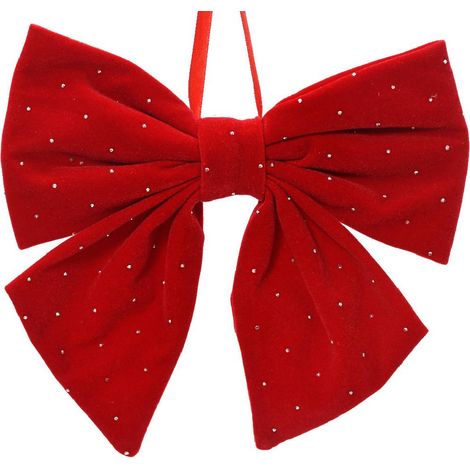 Fiocco di velluto con brillantini per decorazioni natalizie da 11 cm x 11 cm (1/4)