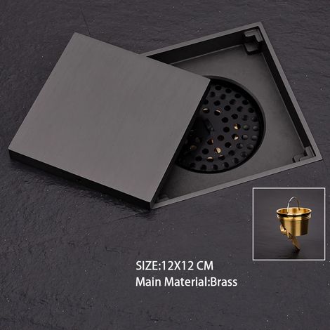 (12 INV Metal Grey)Brass Square Floor Drain， Size: 12CMX12CM 15X15CM, could used in bathroom,  terrace， outdoor and etc. (1/4)
