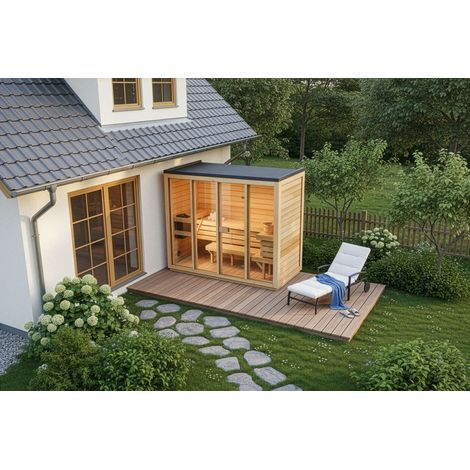 FinnTherm Gartensauna Kuuma L Gartensauna 3 Sitzbänke aus Holz, Sauna mit 42 mm Wandstärke, Außensauna mit Montagematerial