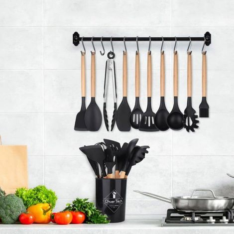 Ustensiles de Cuisine Silicone Bois - 12 pièces, sans BPA, antiadhésif anti-rayures résistant à la chaleur, pour louche Aucuneary (1/5)