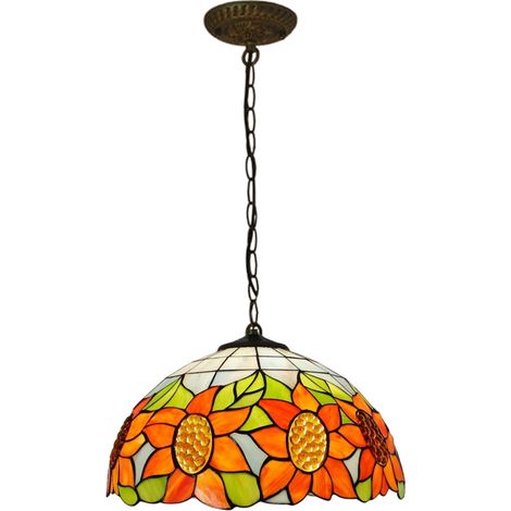 LEDANDER Lustre Tiffany en vitrail de style Art Déco de 30 cm, plafonnier vintage en forme de tournesol, lumière chaude, convient à la décoration de la maison, de la cuisine, de la salle à manger, du (1/5)