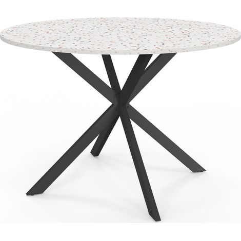 Idmarket – Table à manger ronde extensible 4-6 personnes – Plateau effet terrazzo 110 cm – Pied araignée noir – Design moderne