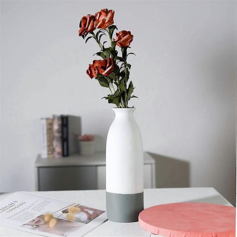 Große, dekorative weiße Vasen, weiße und graue Keramikvasen, Blumenvase, Wohn- und Küchendekoration