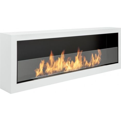 Cheminée au bioéthanol murale 120 cm, S-LINE BOX (120 × 40) avec vitre, blanche. (1/5)