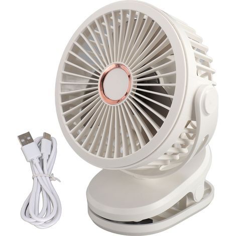 10000mAh USB Clip Fan, Rechargeable Miniature Tabletop Fan, Portable, 360 Degree Rotation, Cooling for Bedroom, Office, White (1/5)