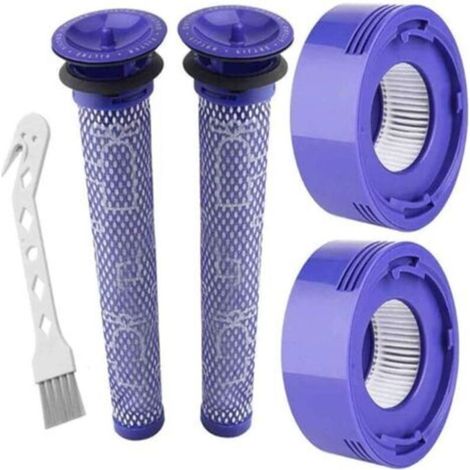 Filtre pour Dyson V8/V7, Filtres de Rechange Lavables pour Aspirateur Dyson V7/V8 Absolute et Animal, Accessoire Aspirateur pour Dyson V8 Avec 2 Post-Filtres HEPA, 2 Pré-Filtres, 1 Outil de Nett