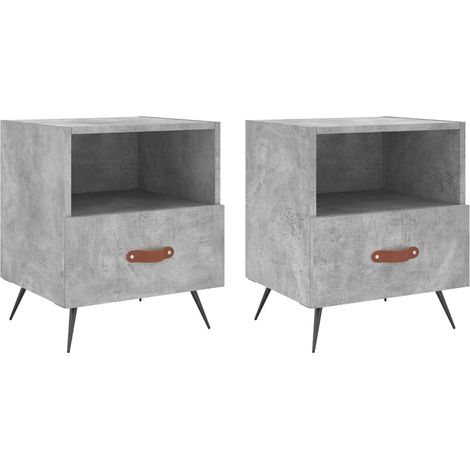 Juego de 2 mesitas de noche con cajón y compartimento abierto 40 x 35 x 47,5cm madera de ingeniería gris y hierro DEC035903