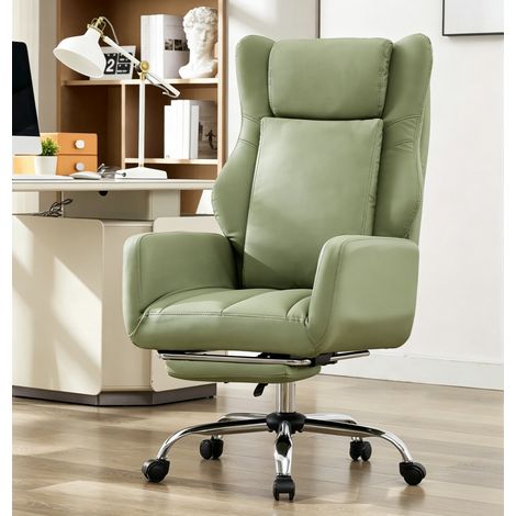 Fauteuil de bureau directeur vert en simili cuir PU, accoudoirs rabattables, repose-pieds télescopique, inclinable 135°, siège pivotant ergonomique pour bureau maison (1/5)