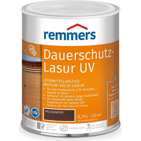 Remmers Dauerschutz-Lasur UV palisander, 0,75 Liter, Holz UV-Schutz für außen, auch für helle Farbtöne und farblos UV+, blockfest, wetterbeständig (1/5)