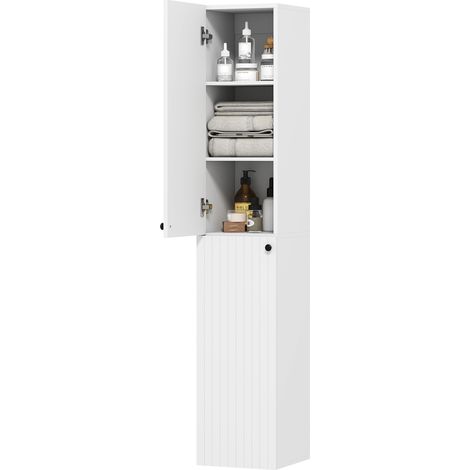 Armoire murale salle de bain 6 étagères MDF blanc laqué