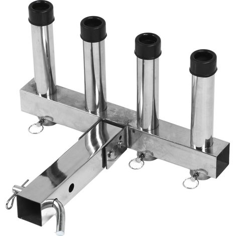 Support de Canne à Pêche 4 Tubes Réglable Fixation Attelage Porte-Canet pour Connecteur de Remorque 2 Pouces avec Broches à Dégagement Rapide (1/5)