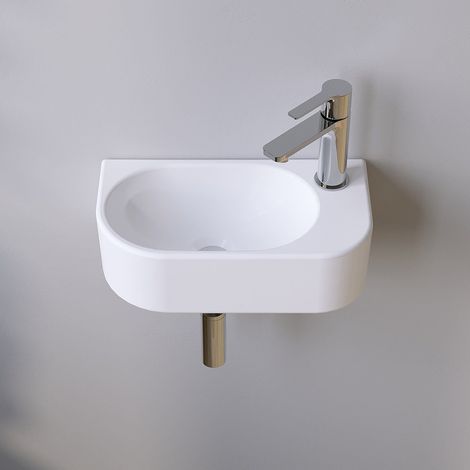 Waschbecken Keramik Weiß Aufsatzwaschbecken für das Badezimmer und Gäste-WC Handwaschbecken 9 - Eckig-oval - 40 x 21,5 x 10,5 cm (1/5)