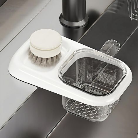 Panier d'évier en asphalte, panier filtre en céramique blanche pour filtrer les déchets, le thé et les résidus alimentaires, bac de récupération avec fonction d'évacuation. (1/5)