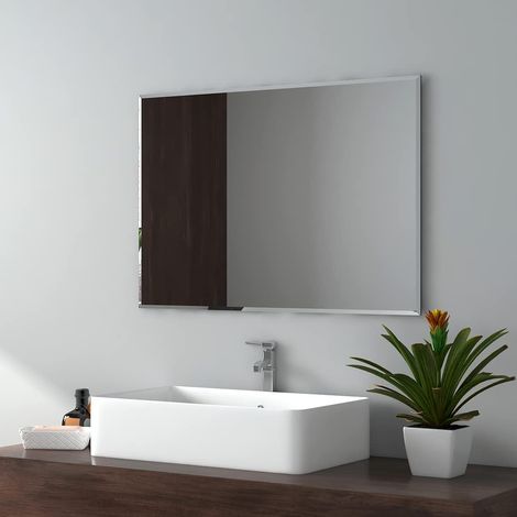 EMKE Wall Mounted Bathroom Mirror, Frameless Bathroom Mirror for Wall, Rectangle Vanity Mirrors 70x50 cm