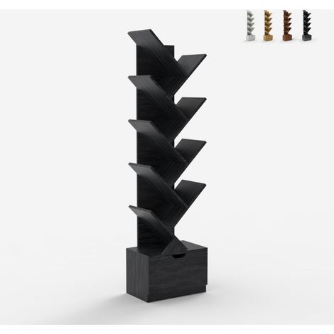 Bücherregal 10 Regale modernes Design Schublade Wohnzimmer Büro Treebook 150 - Schwarz