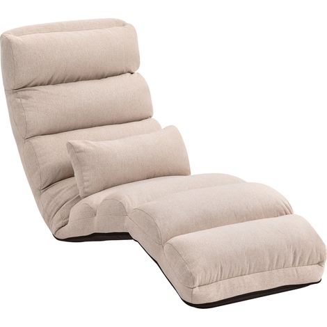 Fauteuil convertible 1 place dossier et appui-tête réglables 5 positions beige 58x119x78cm