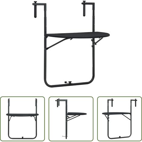 vidaXL Table de balcon - Table de balcon Noir 60x64x83,5 cm Plastique Aspect de rotin (1/5)