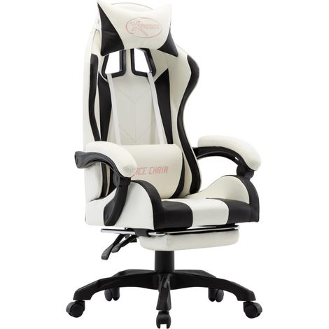 Sedia da Gaming con Poggiapiedi Nera e Bianca in Similpelle vidaXL