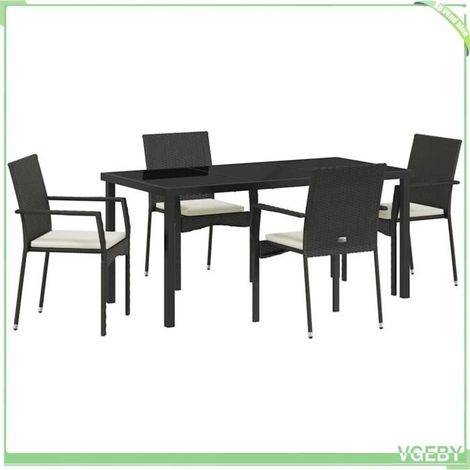 Ensemble de salle à manger pour jardin - FAFEICY - 3380081 - Noir - Polyrotin & acier laqué - Table verre trempé 140x70 (1/5)