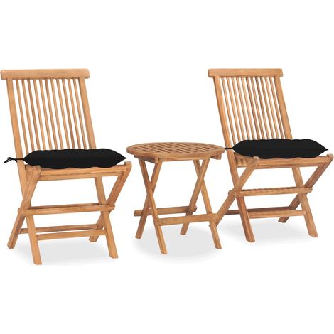 Ensemble à manger d'extérieur pliable avec coussin 3 pcs Teck vidaXL (1/5)