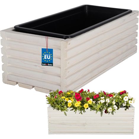 KOTARBAU® Fioriera da giardino in legno per terrazzo con inserto, bianca, 44 x 20 cm