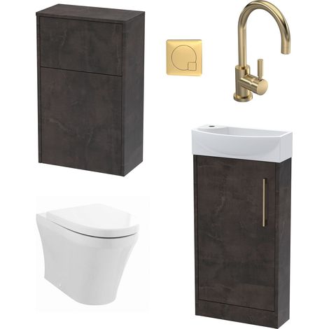 Winshill Cloakroom Suite - Right Hand 440mm Vanity, WC Unit, Toilet and Tap - Slate/Brass (1/5)