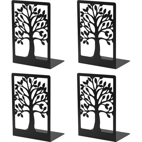 Schwarze Buchstützen aus Metall, rutschfeste Buchpresse für Regale, Aktenschränke, CDs/DVDs, Kinderbücher für Büro/Schule/Zuhause, 12 x 17,5 x 8,5 cm (4 Stück, Schwarz) (1/5)