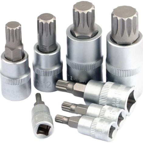 Jeu de 8 embouts de tournevis à cliquet en acier, n° 45, M4 à M16, adaptateur d'entraînement 1/4", 3/8", 1/2", tête universelle. (1/5)