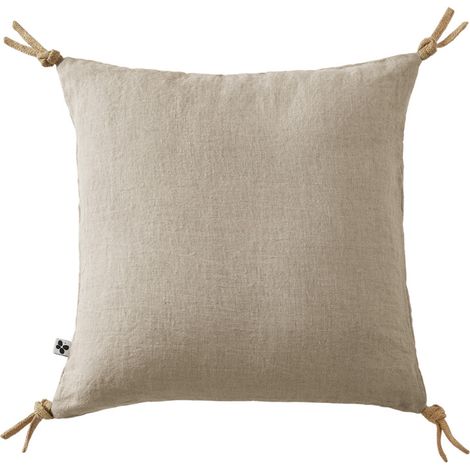 Coussin 45 x 45 cm en lin lavé sable avec 4 nouettes en jute - LUISA (1/5)