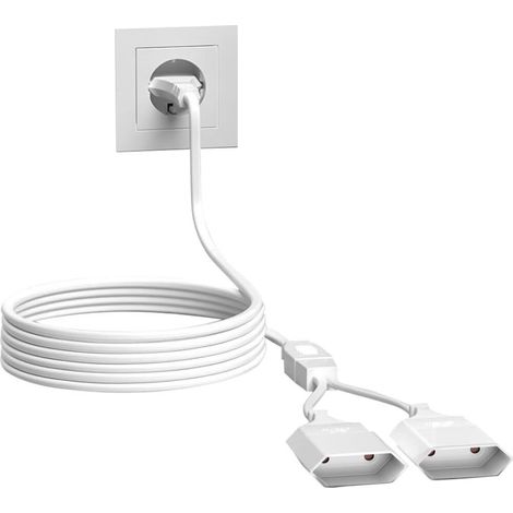 Rallonge de câble d'alimentation, câble d'extension 2 en 1 2M, fiche Type-C Euro vers Double Prise Type-C Euro, rallonge de fiche Plate 2,5 A/250 V pour téléviseur, Moniteur, Lampes - Blanc (1/5)