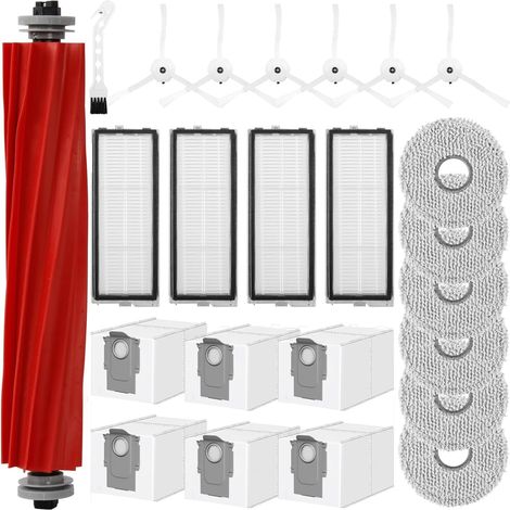 Kit de 24 accesorios para Roborock Qrevo Pro/Qrevo S/Qrevo MaxV: 1 cepillo principal, 6 bolsas para polvo, 6 mopas, 4 filtros HEPA, 6 cepillos laterales y 1 cepillo de limpieza. (1/5)
