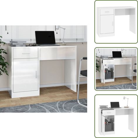 Schreibtisch mit Stauraum Hochglanz-Weiß 100x40x73 cm - Schreibtisch - Bürostuhl - Home Office - Arbeitszimmer - Weißer Schreibtisch (1/5)