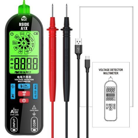 Multimètre automatique Multimètre intelligent numérique, Ampèremètre Voltmetre Rechargeable par USB avec Grand écran coloré (1/5)