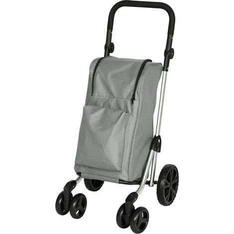 Chariot de courses pliable 46L avec sac isotherme, poignée réglable, cadre en aluminium, gris