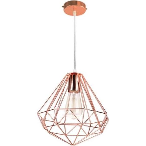 Pendelleuchte 26CM Retro Diamant Hängelampe E27 Lampe aus Eisen Käfig Hängeleuchte für Schlafzimmer Esstisch Küche Cafét (Roségold)