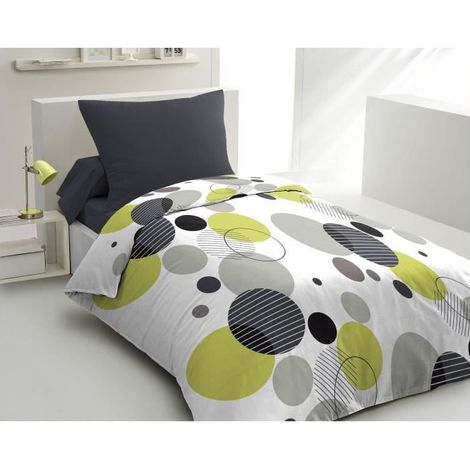 Set di biancheria da letto in microfibra - HOME LINGE PASSION - BULLES DE REVE - Copripiumino 140 x 200 cm + 1 federe 63 x 63 cm - Grigio (1/3)