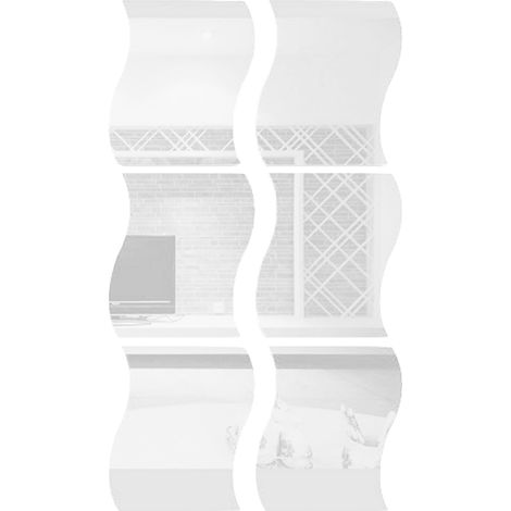 Miroir Mural Acrylique - Combinaison Ondulée - Autoadhésif - Pour Salle De Séjour Chambre Bureau Cuisine - Lot De 6 Pièces (1/5)